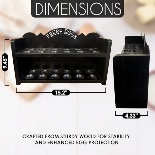 Black Premium Pine Wooden Egg Holder 2-Tier Durable 24-Egg Storage Solution Ideal for Modern and Rustic Kitchen Fresh Eggs