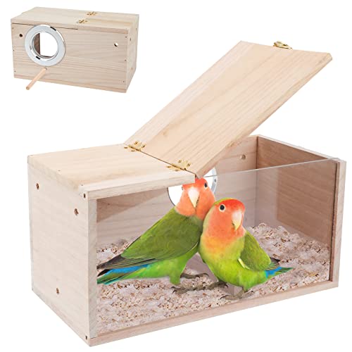 Parakeet Nesting Box,Transparent Cockatiel Nesting House(M) | Detachable Wooden Pine Bird Nest,Breeding box for Parrot, Lovebirds, Budgie, Conure, and Other Small Birds - size: M