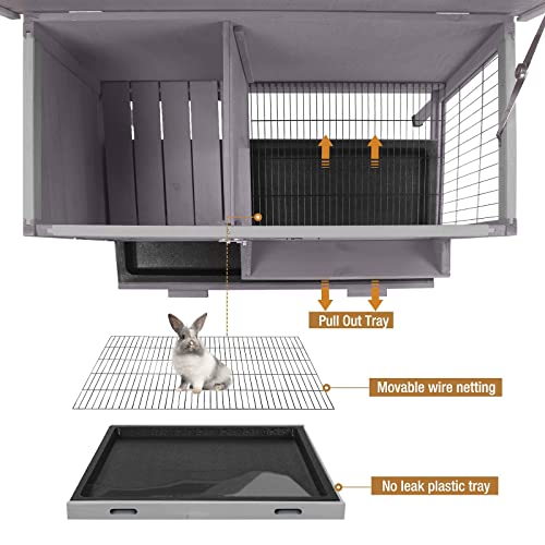 Rabbit Hutch Indoor Rabbit Cage with Metal Wire Pan,Outdoor Bunny cage with Pull Out Tray - size: 35.8"L x 18.1"W x 28.0"H