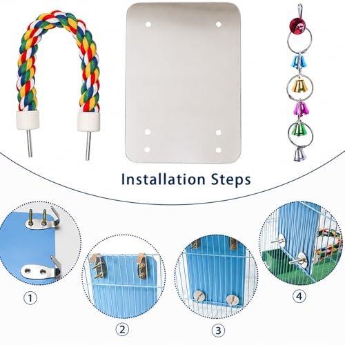 7" Bird Mirror with Rope Perch Bird Toys Swing, Comfy Perch for Greys Amazons Parakeet Cockatiel Conure Lovebirds Finch Canaries - size: 7 inch
