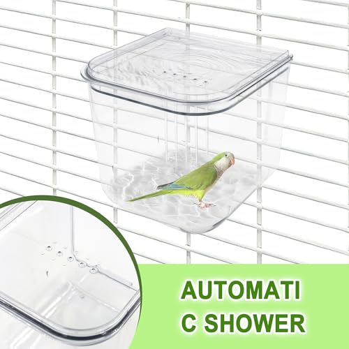 No Mess Bird Feeder for Cage Automatic Bird Seed Feeder | Seed Cube for Bird Cage with Perch & Transparent Food Container Parakeet Cage Accessorie for Parrots Budgies Lovebirds Canary