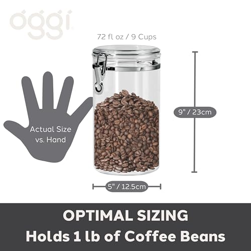 Oggi Large Clear Canister with Clamp Lid, 72 oz - Large Airtight Food Storage Container, for Kitchen & Pantry Storage of Bulk, Dry Foods, Pasta, Flour, Sugar, Coffee, Rice, Tea, Spices & Herbs - size: 72-Fluid Ounce