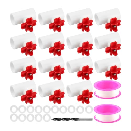15 Pack Horizontal Chicken Nipples Waterer with 1/2" PVC Tee Fittings, DIY Automatic Poultry Watering System Kit with 2 Tapes and Drill Bit for Backyard and Farm Chicken Duck Quail, Side Mount Drinker