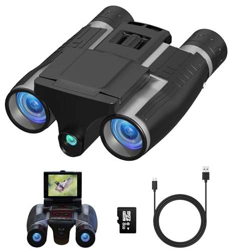 Anweller Binoculars with Camera, 12x32 High Powered Compact Binoculars for Adults and Kids, for Bird Watching, Cruise Ship, Hunting, Travel, Hiking, Sport Games, Concert, with 8GB Card