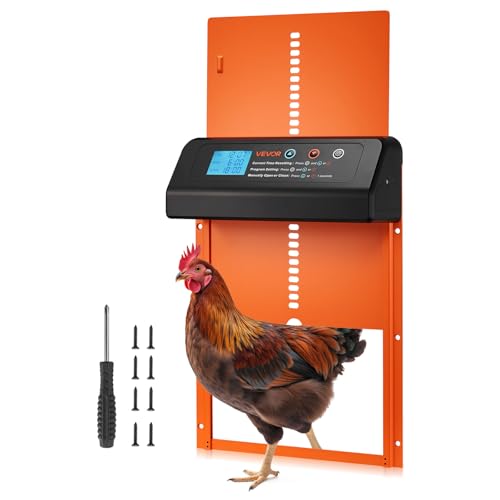 VEVOR Automatic Chicken Coop Door, Battery Powered Chicken Coop Door with Timer & Manual Setting, Anti-Pinch Security, Durable Aluminum Alloy, Chick Run Gate Opener with Waterproof Sealing, Orange - color: Orange, size: 13.8"L x 9.8"W x 2.9"H