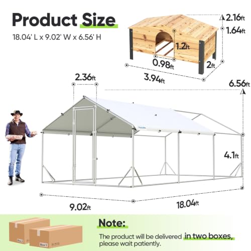 Quictent Advanced 18x9 ft Metal Chicken Coop Run with Wooden Nesting Box | Large Walk-in Outdoor Poultry Cage Heavy Duty Predator Proof Hen Duck Rabbit Farm Pen House, Waterproof Anti-UV Cover - color: Beige, size: 18x9 ft