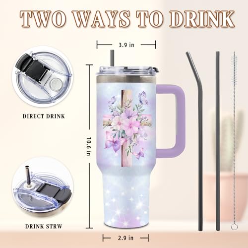 DUUV Christian Tumbler 40oz, Insulated Christian Gifts for Mom Women | Purple Bible Verse Butterfly Tumbler Leakproof, Inspirational Gift for Christians, I Can Do All Things Through Christ, 1 Pack - color: Butterfly Christian