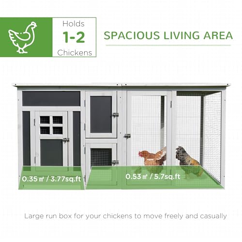 PawHut 63" Outdoor Chicken Coop Wooden, Chicken Cage with Run Area, Nesting Box, Hen House with Waterproof Roof, Removable Tray | Chicken Cage, Waterproof Roof, Removable Tray