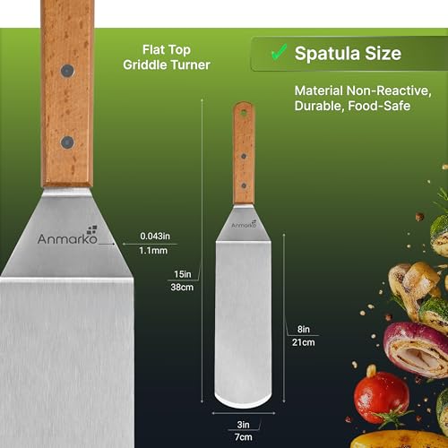 Stainless Steel Spatula with Wooden Handle, Food Spatula with S-Hook - color: WH mid spatula h