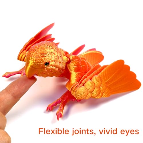 2 Pack 3D Printed Articulated Parrot Figure with Movable Wings, Flexible Joint Bird Desk Fidget Toy for Autism, Colorful Collectible Home & Office Decor Gift