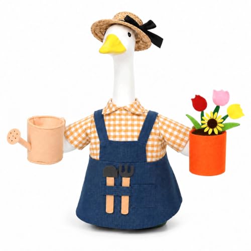 OBUSATT Gardener Porch Goose Outfits Spring Lawn Goose Costume Set | 23 Inch, with Watering Can Flower Pot, for Cement Plastic Goose Statue, Spring Holiday Outdoor Yard Garden Patio Lawn Decor - style: Gardener