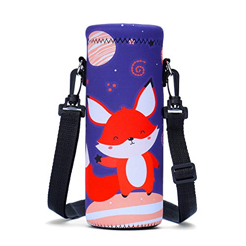 AMARY 500ML Neoprene Water Bottle Carrier Bag with Adjustable Shoulder Strap,Insulated Water Bottle Cover for Stainless Steel/Glass/Plastic Bottles 16.9OZ (Fox) - color: Fox