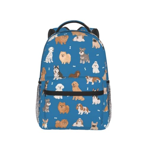 Fiokroo Cute Puppy Dogs Animal Backpack School Bag For Students Teens Men Women Laptop Backpacks Travel Daypack Bag With Multiple Pockets - color: Cute Dogs（blue）
