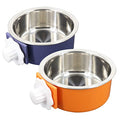 Dog Crate Bowl, Hanging Stainless Steel Removable Pet Crate Water & Food Bowls, Pet Cage Feeder Container Coop Cup for Cat Puppy Birds Rats Guinea Pigs Rabbit Hamster (2PCS) - color: (Round) Dark Blue/Orange