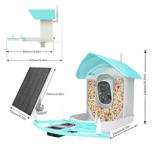 Bird Feeder with Camera, Auto Capture Wiress Bird Feeder Camera, AI Identify Bird Breed,FHD Waterproof Outdoor Bird Watching Camera,Solar-Powered, for Garden,Yard,Park,Ideal Gift for Mom and Dad,Blue | Auto records FHD videos of birds in your backyard,Ins