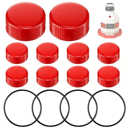 Poultry Fountain Renewal Waterer Part, 10 Replacement Cap,4 O Ring,Red | Compatible with Miller PPF3/PPF5/PPF7,Compatible with Farm-Tuff 3/5/7 Gallon Poultry Founts - color: Red