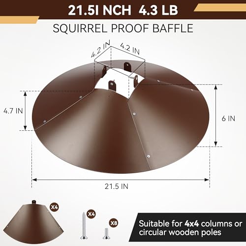 Qualirey 21.5" Metal Squirrel Proof Baffle, for 4 x 4 Posts,Brown,1 Pack | Wrap Around Guard for Bird Feeder Pole to Deter Squirrels - color: Brown