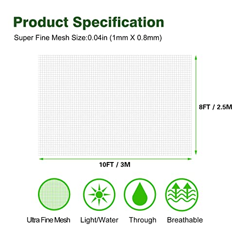 Garden Netting Ultra Fine 8x10Ft, Plant Covers, Barrier Mesh for Plant Vegetables Fruit Flower Tree, Row Cover Raised Bed Protection Net, Bird Screen (Pack of 2) - size: 8'x10' (Pack of 2)