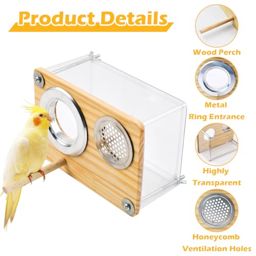 Bird Nesting Box for Window,Transparent Parakeet Nest Breeding Box Parrot Breeding Mating Box Bird Nest Box House Cage Accessories with Wood Perch for Parakeet Budgie Conure Parrot