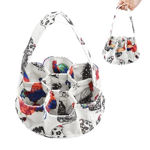 Egg Collecting Basket, Eggs Gathering Basket Canvas Egg Bags with 7 Pouches for Farmhouse Chicken Hen Duck Goose Housewife Garden Transporting Storage - color: White
