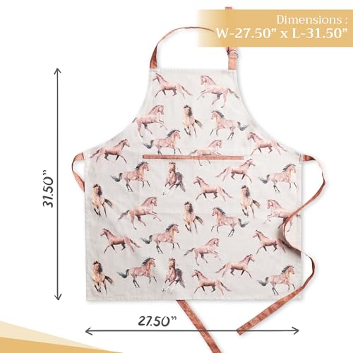 Maison d' Hermine Aprons for women with Pocket 100% Cotton (27.50"x31.50") | Adjustable Neck Strap & long ties Apron Men Chef Wedding Cooking Gardening Server Maid - color: 030 - Free Horse