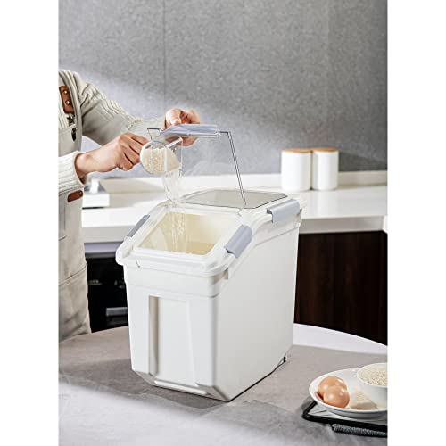 33 Liter / 50 lbs Rice Storage Container with Measuring Cup, BPA free, For Rice | Grain | Pet Food | Flour, 2 count, White