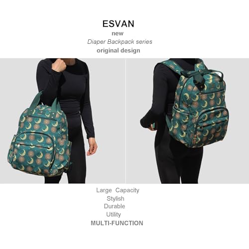 Diaper Bag Backpack Corduroy Multifunction Baby Fashion Travel Pack office Laptop Bag - color: Dark Green Moon