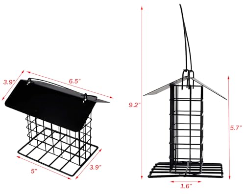 Two of Durable Roof Top Outdoor Garden Yard Suet Bird Parrot Easy Open Reusable Feeders with Stand for Outside Patio Wild Bird Hanging Fruit Capacity Suet Cake Food - style: With Roof Top
