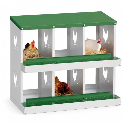 Galvanized Steel Chicken Nesting Box 6 Grids, Metal Egg Laying Boxes for Hens with Hinged Lid and Ventilated Design, Easy Clean Poultry Nest Box for Chicken Coop Accessories, Green, No Legs - color: Green, size: 6 Holes no Legs