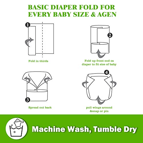 Fasoar 10 Pack Prefold Cloth Diapers, 3-Ply Cotton Baby Diaper Covers | Fits 10-35 Lbs, Newborn, Unisex, Multi-Use Baby Diapers, Washable and Reusable, Soft and Breathable, Skin Friendly