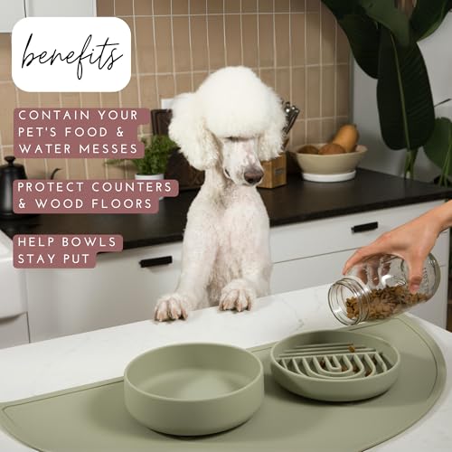 Waterproof Silicone Dog Food Mat – Large Size Non-Slip Pet Bowl Mat, Raised Edge Design, Easy-to-Clean Pet Food Placemat for Dog & Cat Bowls, 28" Across x 14" Deep - Terracotta - color: Terracota, size: Large