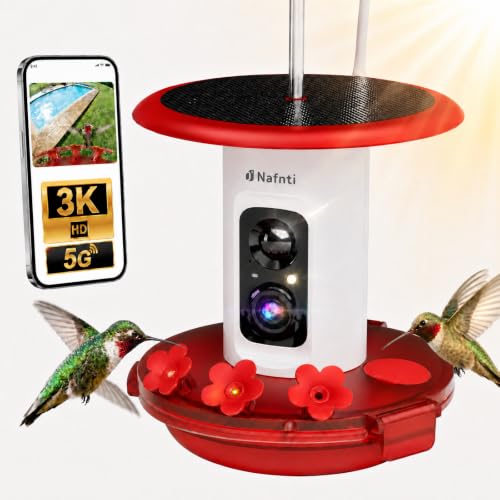 Smart Hummingbird Feeder with Camera 5G WiFi, 3K, Solar Leakproof | AI Bird Alerts, Bee Ant-Pproof Design, Easy Refill, EasyCleaning, Weatherproof, HummingBird Watching, Birthday Gift for Mom