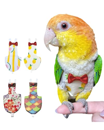 Bird Diapers 2 Pack, Small Parrot Clothes, Cute Fight Suite for Cockatiels | Protective Parrot Nappy, Urine Wet Suit for Parakeets Conure Quakers, Waterproof Inner Layer, Reusable & Machine Washable - color: Color 1, size: S