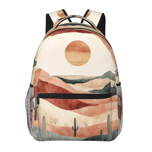 Desert Casual Backpack, Lightweight Laptop Bag Daypack, Cactus and Sun Backpacks for Women Teens Students, Abstract Southwest Polyester Bookbag Gifts for School Work Travel Hiking - color: Desert