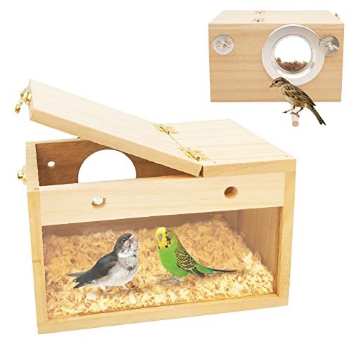 BNOSDM Parakeet Nesting Box Transparent Bird Nest Breeding Box with Perch Wood Bird House for Cage Cockatiel Budgie Lovebirds Conure Finch Parrot Small to Medium Birds (S) - size: Small