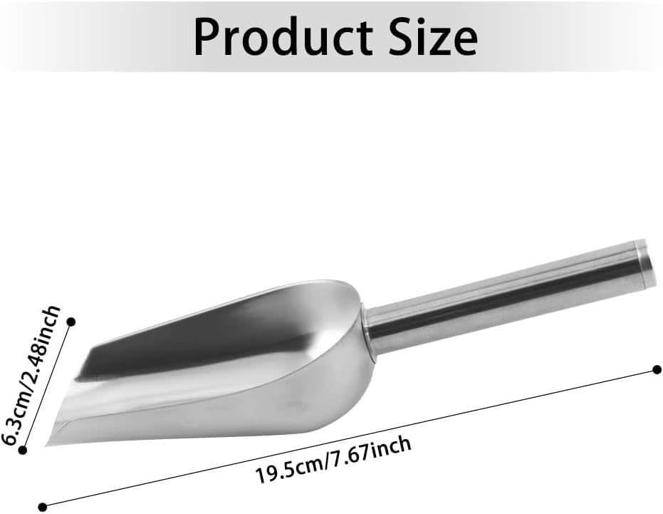 2 Pack Stainless Steel Ice Scoop with Long Handle, 6 Oz Multi Purpose Scooper for Ice Machine, Dog Food, Flour, Nuts, Pulses, Ideal Kitchen Bar Party Freezer Accessory - size: 2 PCS