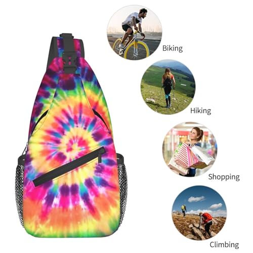 Tie Dye Sling Backpack Crossbody Shoulder Bag Chest Bag Travel Chest Pack Casual Daypack For Women Men Hiking Sports Working - color: Black6