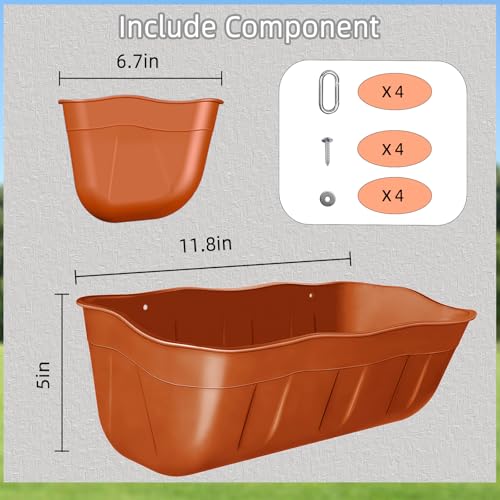 Chicken Feeder Waterer,Hanging Goat Feeders,Feed Trough 3.5 Quart 2 Pack,Hanging Fence Feed Trough for Poultry Livestock,Terracotta - color: Terracotta, size: 3.5 Quart (2 Pack)