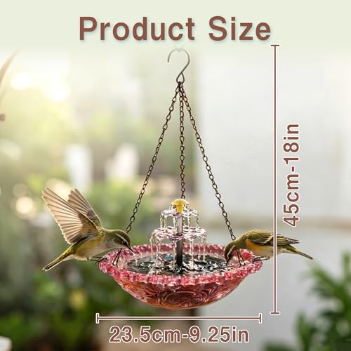 Solar Cascade Hanging Bird Bath, 3-Layer Powered Birdbath Fountain, Red | Outdoor Water Dispenser for Hummingbirds, Hummingbird Bath Shower Bowl for Garden Yard - color: Red