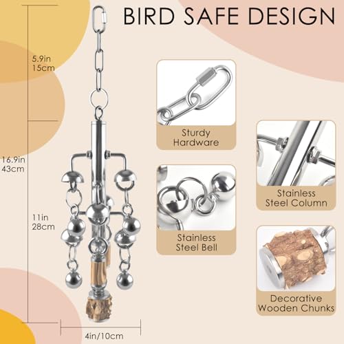KATUMO Large Bird Toys, Natural Wooden and 304 Stainless Steel Bell Toy for Parrots, 1.46 LB Heavy Birds Cage Toy for Amazon Parrot, African Greys, Budgies, Lovebirds, Cockatiels,Cockatoo - style: Bell