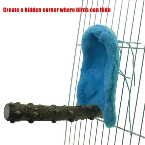 Corner Fleece Bird Blanket Cozy Bird Bed Warmer Parrot House Cage Snuggle Hut Bed Hanging Hammock Toy for Parakeet Cockatiel Conure Pigeon Lovebirds Small Animals Shelter Plush Bedding(Blue/M)