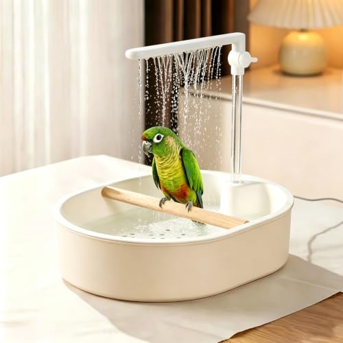 Parrot Bathtub,Bird Shower Parakeet Bath for Cage with Adjustable Water Flow Control Valve, Contains USB and Pump,Tarpaulin,for Pet Birds,Cockatiel,Budgie,Suitable for Many Kinds of Birds(Beige) - color: Beige