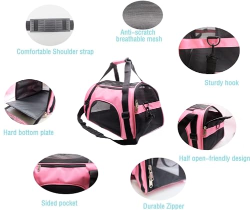ZaneSun Cat Carrier,Soft-Sided Pet Travel Carrier for Cats,Dogs Puppy Comfort Portable Foldable Pet Bag Airline Approved (Medium-LightPink) - color: Medium-LightPink