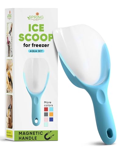 Spring Chef Magnetic Ice Scoop for Freezer, BPA-Free Food Scooper, Aqua Sky | Flexi-Plastic BPA-Free Popcorn Scoop with Soft Grip Handle - Dishwasher Safe Ice Scooper - Food Scooper for Flour, Pet Food - color: Blue (Aqua Sky)