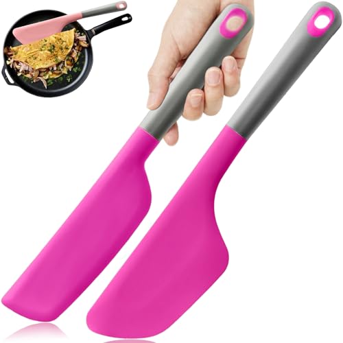 Silicone Omelette Spatula Turner, Flip Fold Omelet Turner, 13Inch | Flexible Egg Flip Tool for Non-stick Pans, Heat Resistant omelette flipper for Kitchen Omelet Pancake Crepes,Rose Red - color: Deep pink