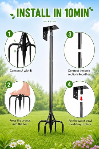 Bird Feeder Pole & Birdhouse Pole with Squirrel Baffle - 76 Inch Heavy Duty 1-Inch Diameter Metal Mounting Kit for Smart Bird Feeders, Patio & Garden (76in Pole) - size: 76in pole