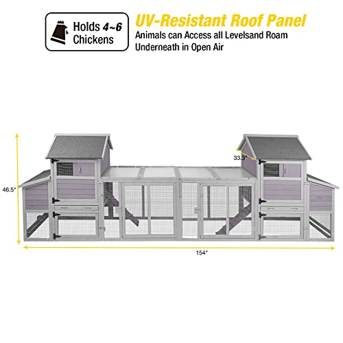 Chicken Coop with Two Houses and Run Double for 4-8 Chickens Wooden Chicken House Poultry Cage