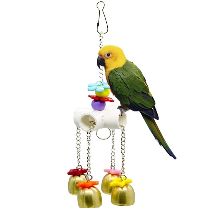 Bird Swing Bells Toy with Bell Chewing Hanging Ring Toy Cage Bite for Pet Budgie Parakeet Cockatiel Conure Macaw African Grey Eclectus Cockatoo Finches Lovebird Quaker Parrot Finch Canary