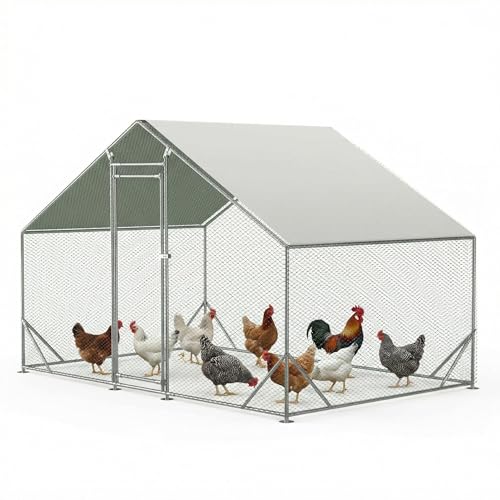 Large Walk-in Metal Chicken Coop – 19.6’l/6.5’l x 9.8’w x 6.4’h, Heavy-Duty Spire Roof Poultry Cage with Waterproof UV Cover & PVC Hexagonal Mesh – Outdoor Hen Run, Rabbit Habitat, Duck House - size: 9.84 x 6.56 x 6.4 FT