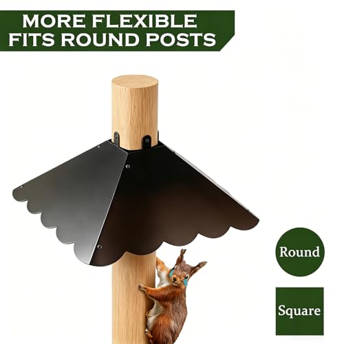 17 Inch Wavy Edge Metal Squirrel Baffle for 4x4 Posts, Black | Wraparound metal design installs without removing the post, with curved edges and a weather-resistant finish for outdoor use
